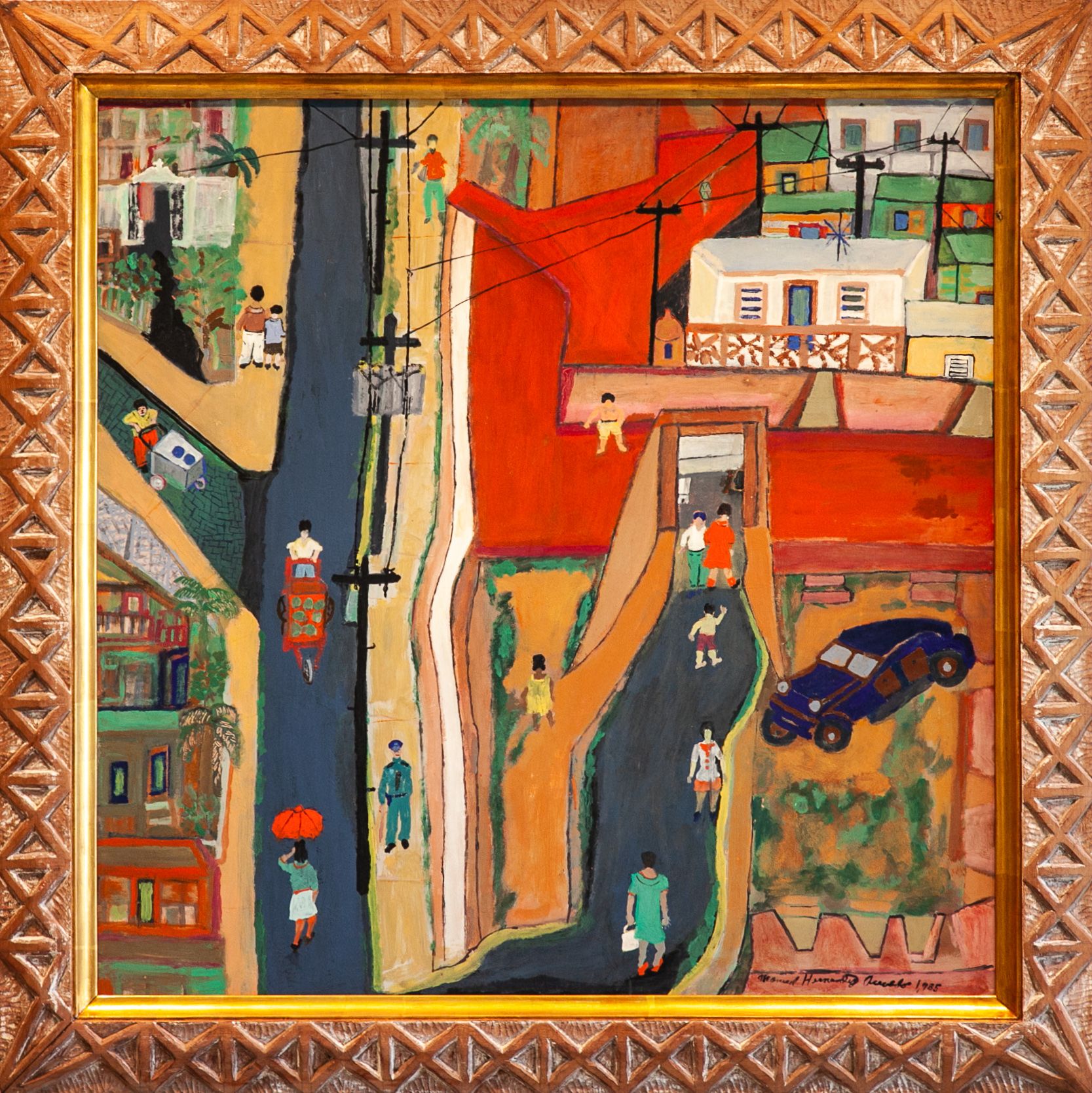 Barriada de la Perla
Manuel Hernández Acevedo
1985, óleo sobre masonite | imagen del portal de la Cooperativa de Seguros Multiples